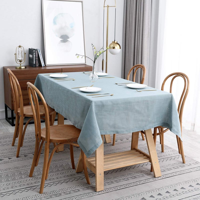 maxmill Lux Faux Linen Table Cloth with Slubby Texture Wrinkle Resistant Anti-Shrink Soft Tablecloth for Kitchen Dining Tabletop for Buffet Banquet Parties Rectangle 60 x 140 Inch Slate Blue - Image 1